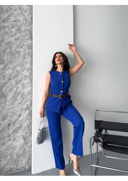 Kadın Kemerli Yelek Palazzo Pantolon Ikili Takım Elbise fırsatları