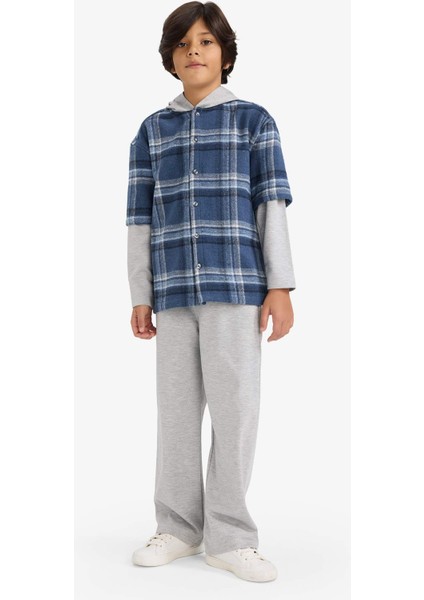 Erkek Çocuk 2'li Takım Çıkarılabilir Kapüşonlu Kareli Gömlek Eşofman Altı G3272A825WN