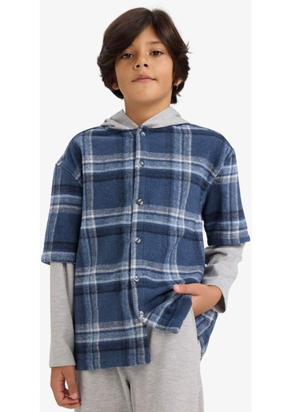 Erkek Çocuk 2'li Takım Çıkarılabilir Kapüşonlu Kareli Gömlek Eşofman Altı G3272A825WN modelleri
