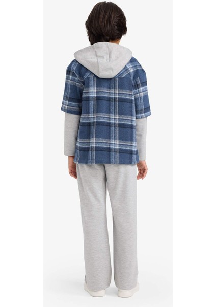 Erkek Çocuk 2'li Takım Çıkarılabilir Kapüşonlu Kareli Gömlek Eşofman Altı G3272A825WN