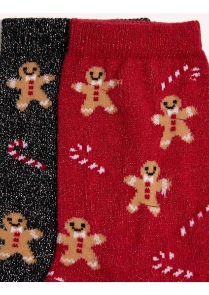Kadın Yılbaşı Temalı 2'li Pamuklu Uzun Çorap modelleri
