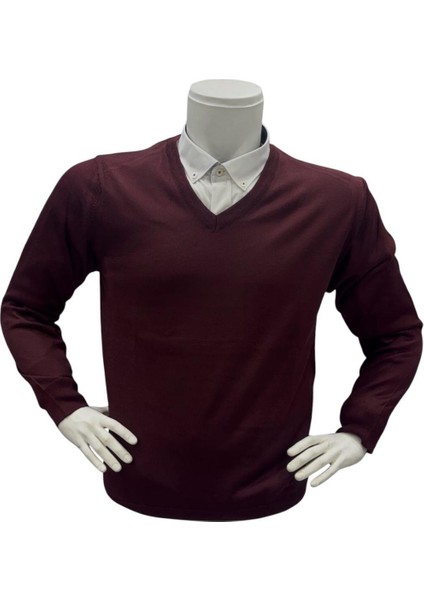 Uzun Kollu Bordo V Yaka Kazak (Unisex) fiyatları