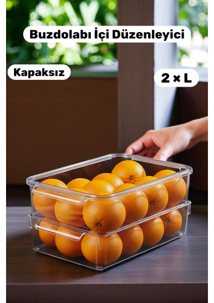 Dali 2 Adet L Boy Buzdolabı Içi Sebze Meyve Düzenleyici Kapaksız Şeffaf Organizer Kutu Seti