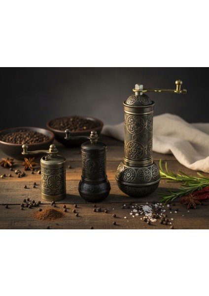 Zamak Metal Kalay Renk 3 Lü Set Karabiber,kahve,çörek Otu El Değirmeni Öğütücü Grinder