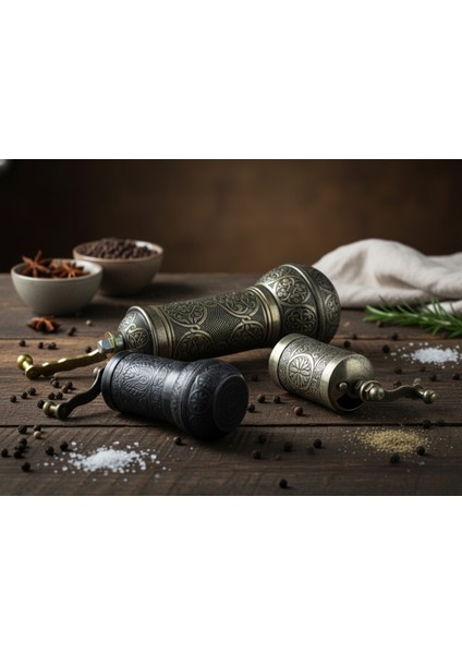 Zamak Metal Kalay Renk 3 Lü Set Karabiber,kahve,çörek Otu El Değirmeni Öğütücü Grinder fiyatları