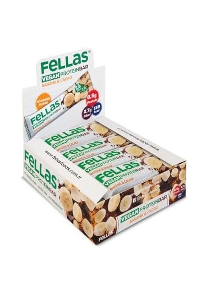 Fellas Vegan Protein Bar, Muzlu ve Kakaolu, 40GR x 12 Adet modelleri