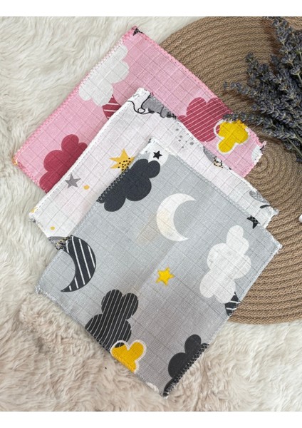 3'lü Pamuk Müslin Kumaş Bebek Ağız Mendili & Ter Bezi