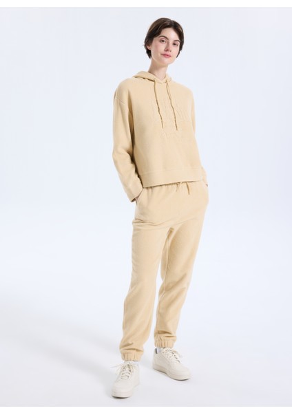 D5WL-EA3506 Açık Bej Relaxed Düz Kadın Eşofman Altı