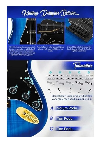 GLC-40BL-AMP Elektro Gitar Seti 25 Watt Şarjlı Bt Amfi Kulaklık ve Full Set modelleri