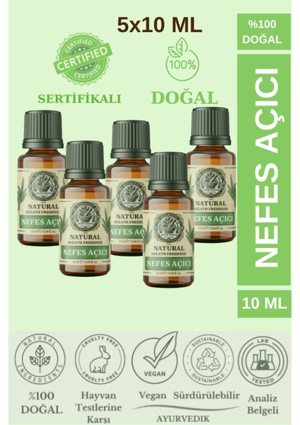 5'li Set Nefes Açıcı Nane ve Okaliptüs Esansiyel Uçucu Yağı Buhurdanlık Yağı Difüzör Esansı 5X10ML