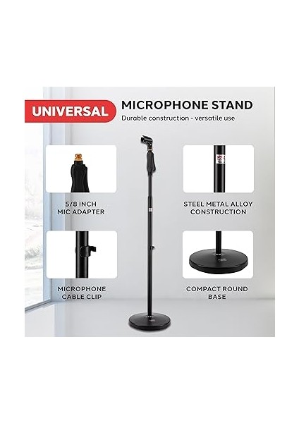 Evrensel Mikrofon Standı - M-6 Mikrofon Montaj Tutacağı ve Yüksekliği 27,5 "ila 57" Inç Arasında Ayarlanabilir Yükseklik, Kompakt Yuvarlak Taban Plakası - Hızlı Ayar Kilit Sıkı Düğme Hafif ve fırsatları