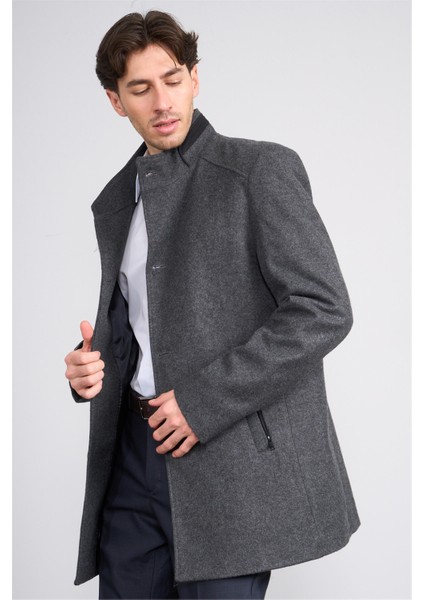 Çetinkaya Mentality 7850 Erkek Dik Yaka Regular Kaşe Kaban Antrasit