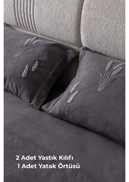 Willow Breeze Şönil Kumaş Nakışlı Yatak Örtüsü Seti – 240X260 cm Çift Kişilik, Buğday ve Çiçek Desenli Punch Işlemeli Tasarım modelleri