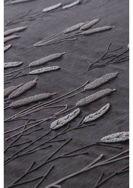 Willow Breeze Şönil Kumaş Nakışlı Yatak Örtüsü Seti – 240X260 cm Çift Kişilik, Buğday ve Çiçek Desenli Punch Işlemeli Tasarım