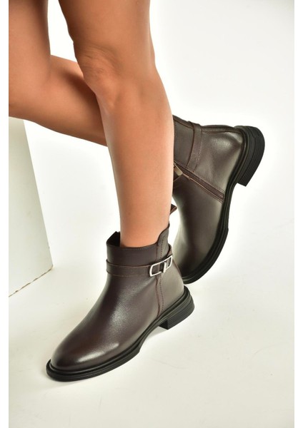 V555255503 Kahverengi Alçak Tabanlı Hakiki Deri Kadın Bot fiyatları