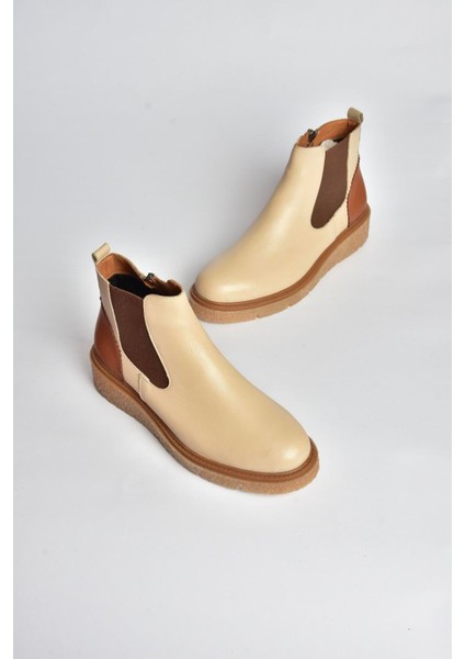 V555115103 Bej Hakiki Deri Kalın Tabanlı Kadın Bot modelleri