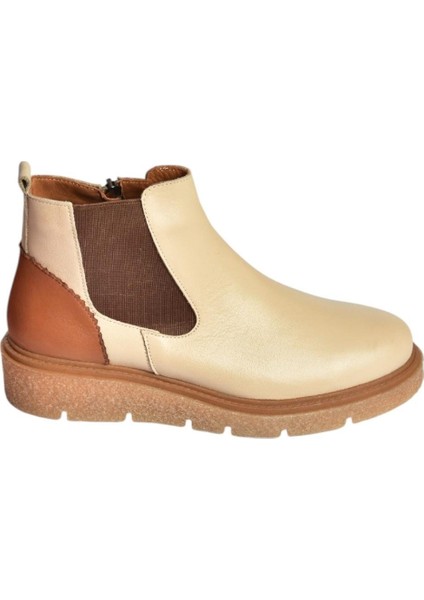 V555115103 Bej Hakiki Deri Kalın Tabanlı Kadın Bot fırsatları