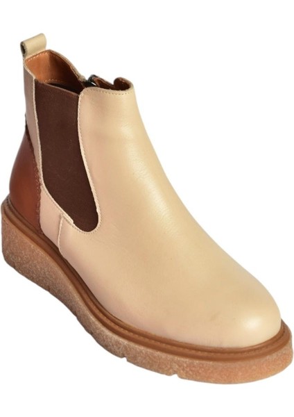 V555115103 Bej Hakiki Deri Kalın Tabanlı Kadın Bot indirimleri