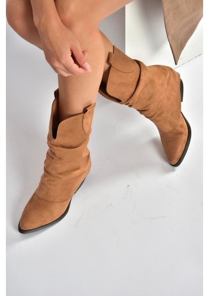 V404041002 Taba Süet Kalın Topuklu Kadın Bot modelleri