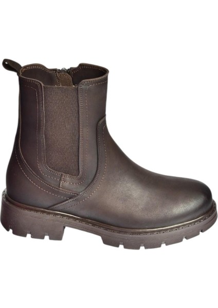 V674420509 Kahverengi Kalın Tabanlı Lastik Detaylı Kadın Bot