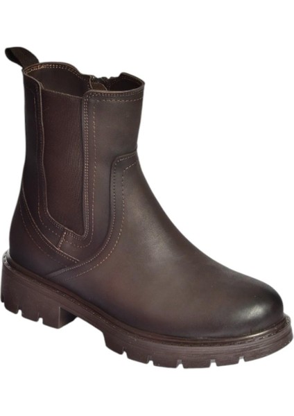 V674420509 Kahverengi Kalın Tabanlı Lastik Detaylı Kadın Bot