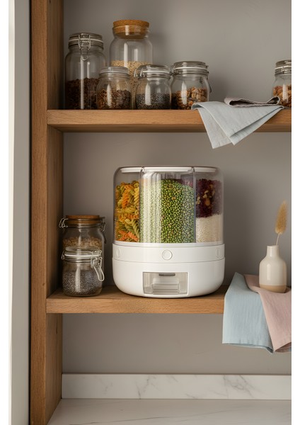 Zuri 6 Bölmeli Akıllı Tahıl ve Bakliyat Dispenseri - Kuru Gıda ve Bakliyat Saklama Kabı 6 Lt