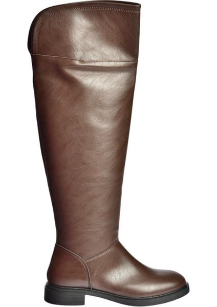 V973801009 Kahverengi Alçak Topuklu Diz Üstü Klasik Kadın Binici Çizme fırsatları