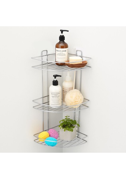 Banyo Duş Köşe Rafı Üç Katlı Krom Şampuanlık Paslanmaz Metal Duvar Tipi Düzenleyici Organizer