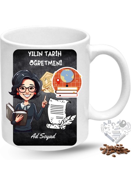 Tarih Öğretmeni Kadın Öğretmenler Günü Hediyesi Isimli Baskılı Porselen Kupa Bardak