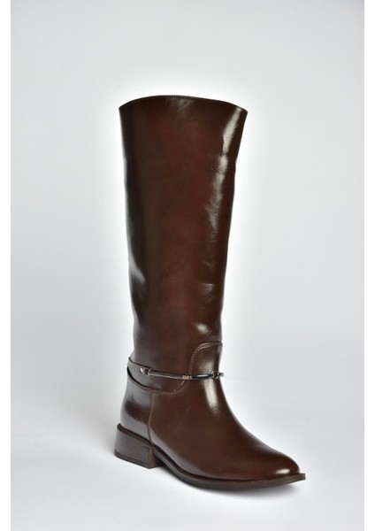 V312361060 Kahverengi Rustik Alçak Tabanlı Kadın Çizme