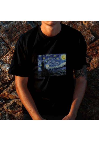 The Starry Night Tişört - Siyah modelleri