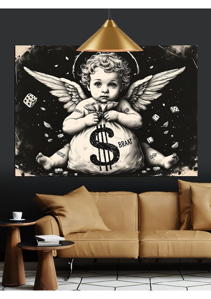Siyah Beyaz Melek Bebek Dekoratif Kanvas - Mdf Ahşap Tablo fiyatları