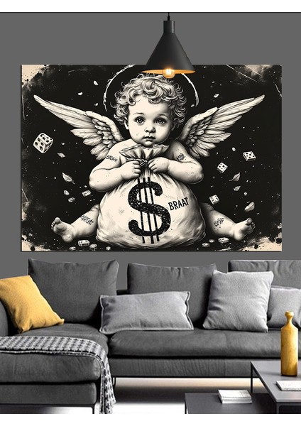 Siyah Beyaz Melek Bebek Dekoratif Kanvas - Mdf Ahşap Tablo modelleri
