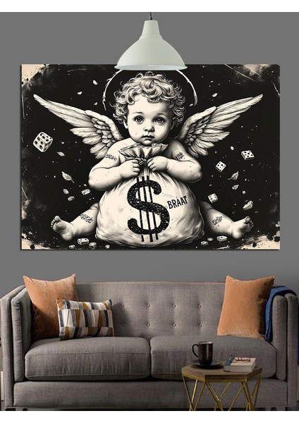 Siyah Beyaz Melek Bebek Dekoratif Kanvas - Mdf Ahşap Tablo fırsatları