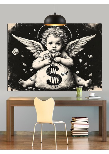 Siyah Beyaz Melek Bebek Dekoratif Kanvas - Mdf Ahşap Tablo indirimleri