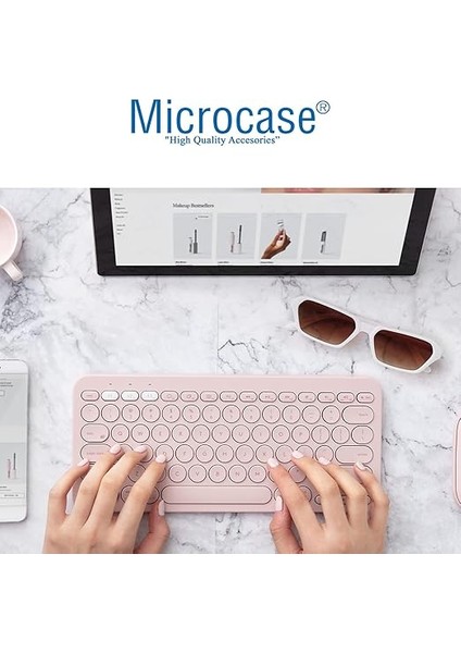 Tablet Telefon Bilgisayar Için Yuvarlak Tuşlu Bluetooth Kablosuz Klavye Android Ios Windows Uyumlu - AL3048 Pembe fiyatları