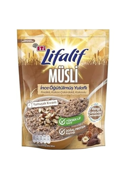 Eti Lifalif Ince Öğütülmüş Yulaflı Fındıklı, Kakao Çekirdekli, Kakaolu Müsli 250 G