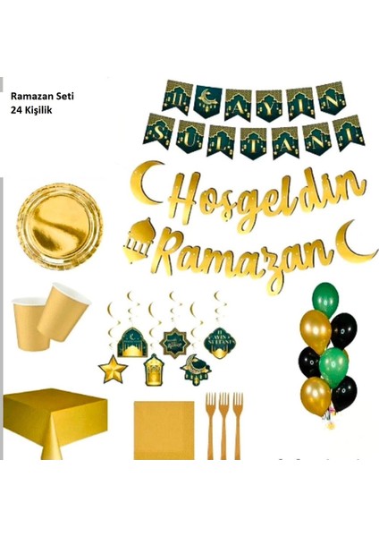 Ramazan Süsleri ve Iftar Seti 24 Kişilik Gold (Altın) Set