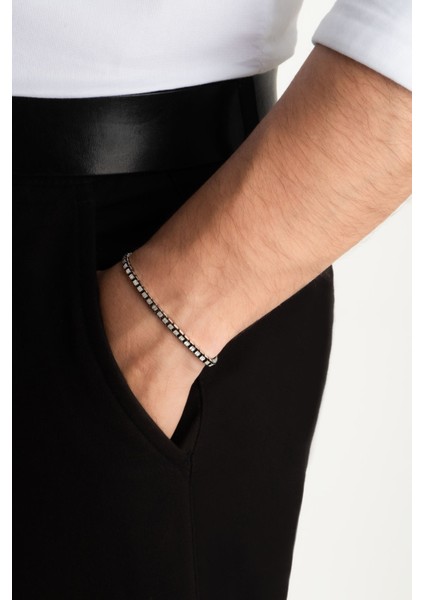 Italyan Rutenyum Kaplama Gümüş Erkek Bileklik fırsatları