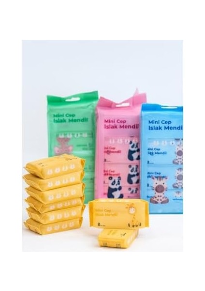 8 Ayrı Paket Cep Boy Seyahat Tipi Islak Mendil Toplam 64 Yaprak – Cep Boy Hijyenik ve Taşınabilir Temizlik Mendili