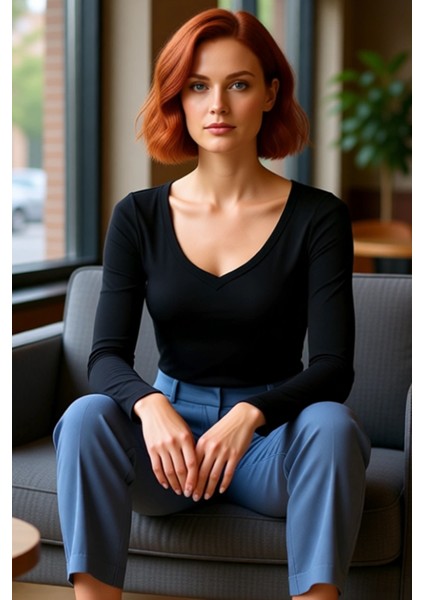 Kadın V Yaka Uzun Kollu Fitted Örme Bluz Çok Yönlü Kullanım Için Kaliteli Şık Rahat Modern fırsatları