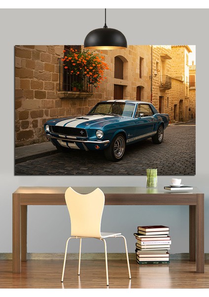 Klasik Mavi Araba Dekoratif Kanvas - Mdf Ahşap Tablo