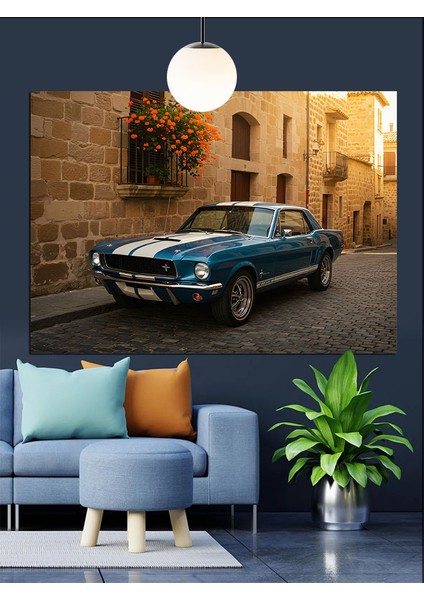 Klasik Mavi Araba Dekoratif Kanvas - Mdf Ahşap Tablo fiyatları