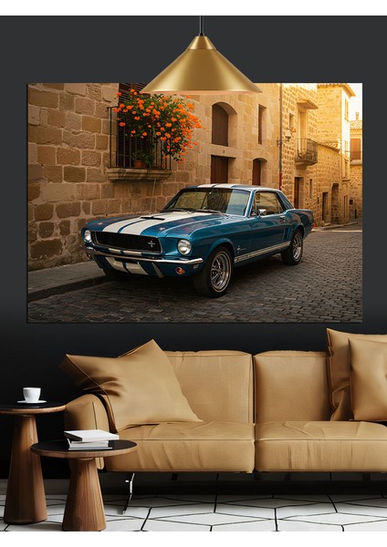 Klasik Mavi Araba Dekoratif Kanvas - Mdf Ahşap Tablo modelleri