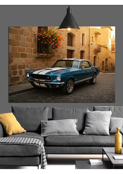 Klasik Mavi Araba Dekoratif Kanvas - Mdf Ahşap Tablo fırsatları