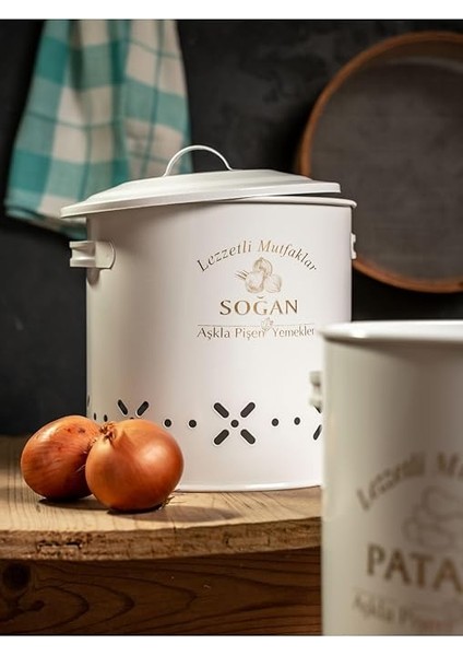 Metal Lüx Metal Patates Soğanlık Kovası Sebze Saklama Kabı Beyaz LN1015B modelleri