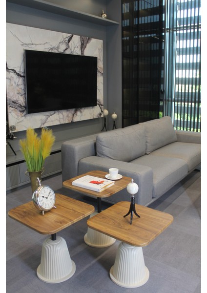 Venedik Zigon Sehpa Ceviz Mdf - Zigon Sehpa 3'lü modelleri