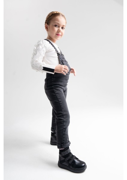 Kız Çocuk Siyah Hakiki Deri Suya Dayanıklı Anatomik Günlük Bot