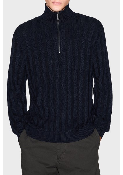 Yün Karışımlı Relaxed Fit Yarım Fermuarlı Dik Yaka Kazak Erkek Kazak XM001332 AF13776 UB101