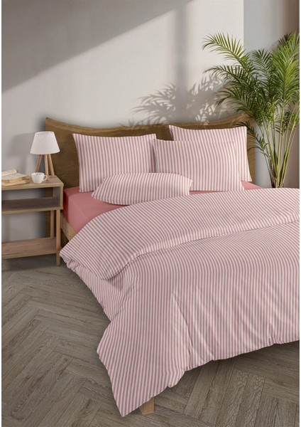 Striped %100 Pamuk Ranforce Yezra Kırmızı Ipliği Boyalı Nevresim Takımı Tek Kişilik - 160X220 cm